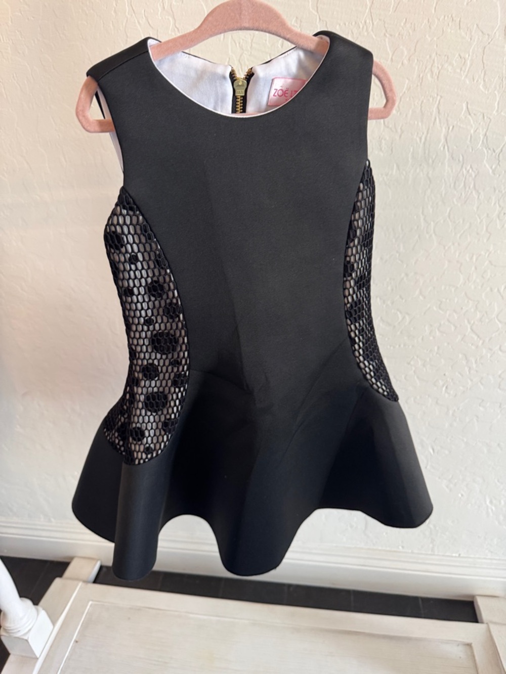 Zoe Ltd Black Sleeveless Fit-and-Flare Dress with Mesh Insets